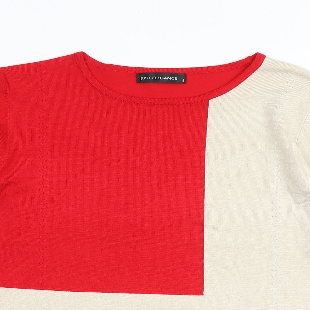 JUST ELEGANCE Womens Multicoloured Round Neck Viscose Pullover Jumper Size S - Colourblock