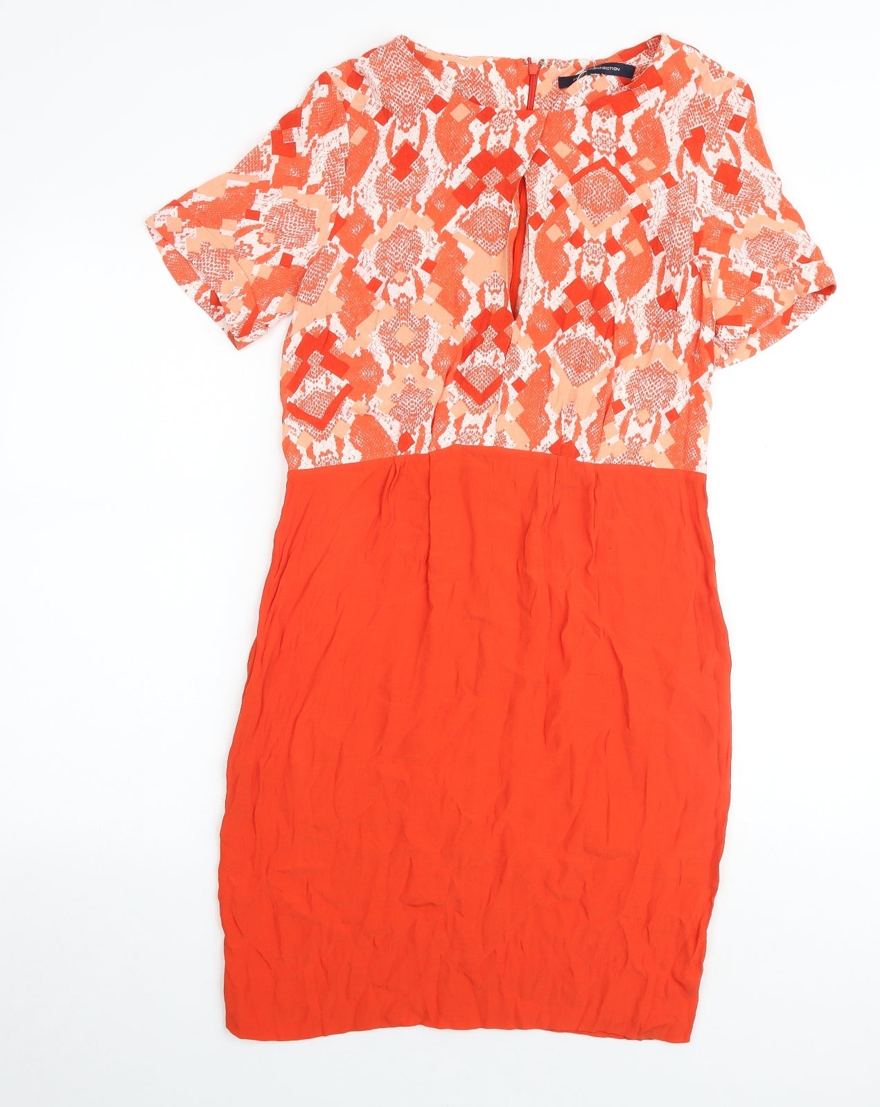 French Connection Womens Orange Geometric Viscose Shift Size 8 Round Neck Zip