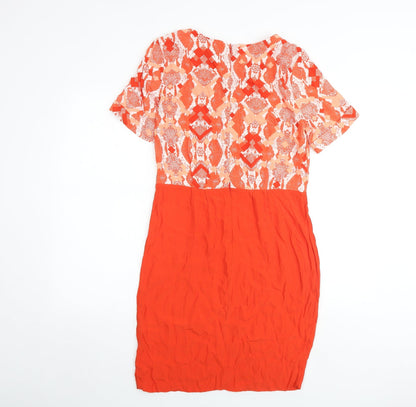 French Connection Womens Orange Geometric Viscose Shift Size 8 Round Neck Zip