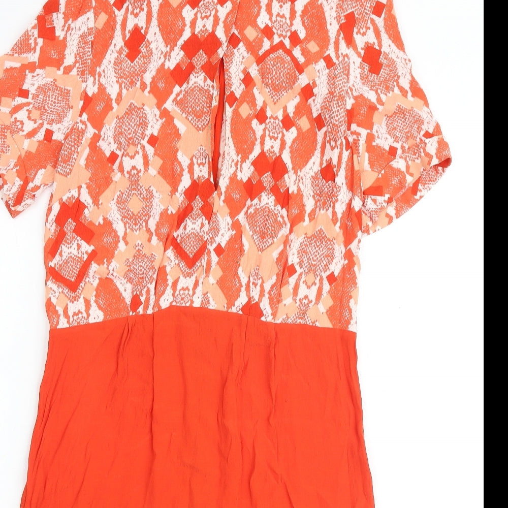 French Connection Womens Orange Geometric Viscose Shift Size 8 Round Neck Zip