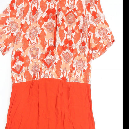 French Connection Womens Orange Geometric Viscose Shift Size 8 Round Neck Zip
