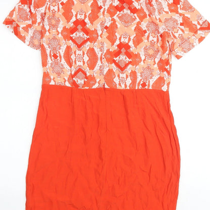 French Connection Womens Orange Geometric Viscose Shift Size 8 Round Neck Zip
