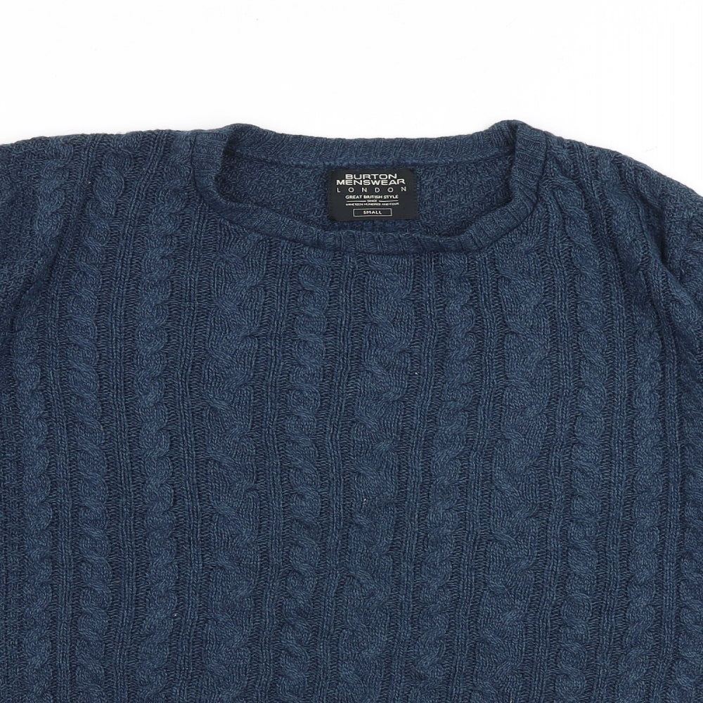 Burton Mens Blue Round Neck Acrylic Pullover Jumper Size S Long Sleeve