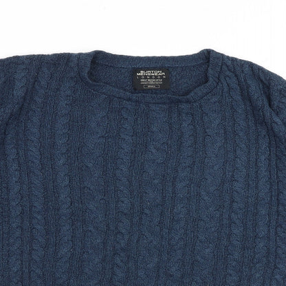 Burton Mens Blue Round Neck Acrylic Pullover Jumper Size S Long Sleeve
