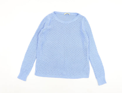 Oasis Womens Blue Boat Neck Acrylic Pullover Jumper Size S