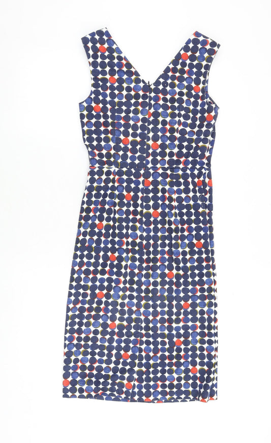 Fenn Wright Manson Womens Multicoloured Polka Dot Cotton Shift Size XS V-Neck Zip