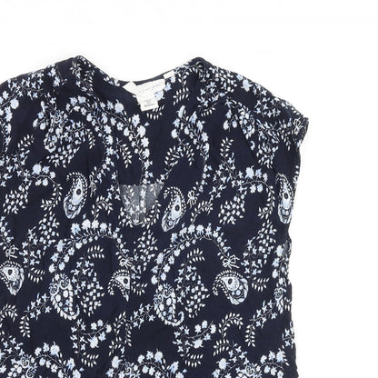 H&M Womens Blue Paisley Viscose Basic Blouse Size 8 V-Neck