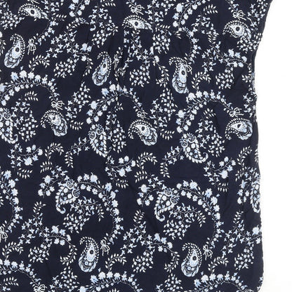 H&M Womens Blue Paisley Viscose Basic Blouse Size 8 V-Neck