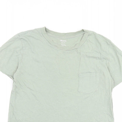 Roots Womens Green 100% Cotton Basic T-Shirt Size XS Crew Neck - Pocket Detail