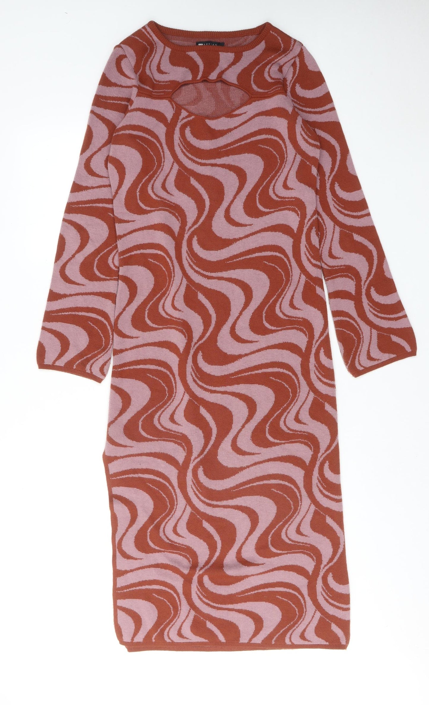ASOS Womens Brown Geometric Acrylic Bodycon Size 12 Round Neck Pullover