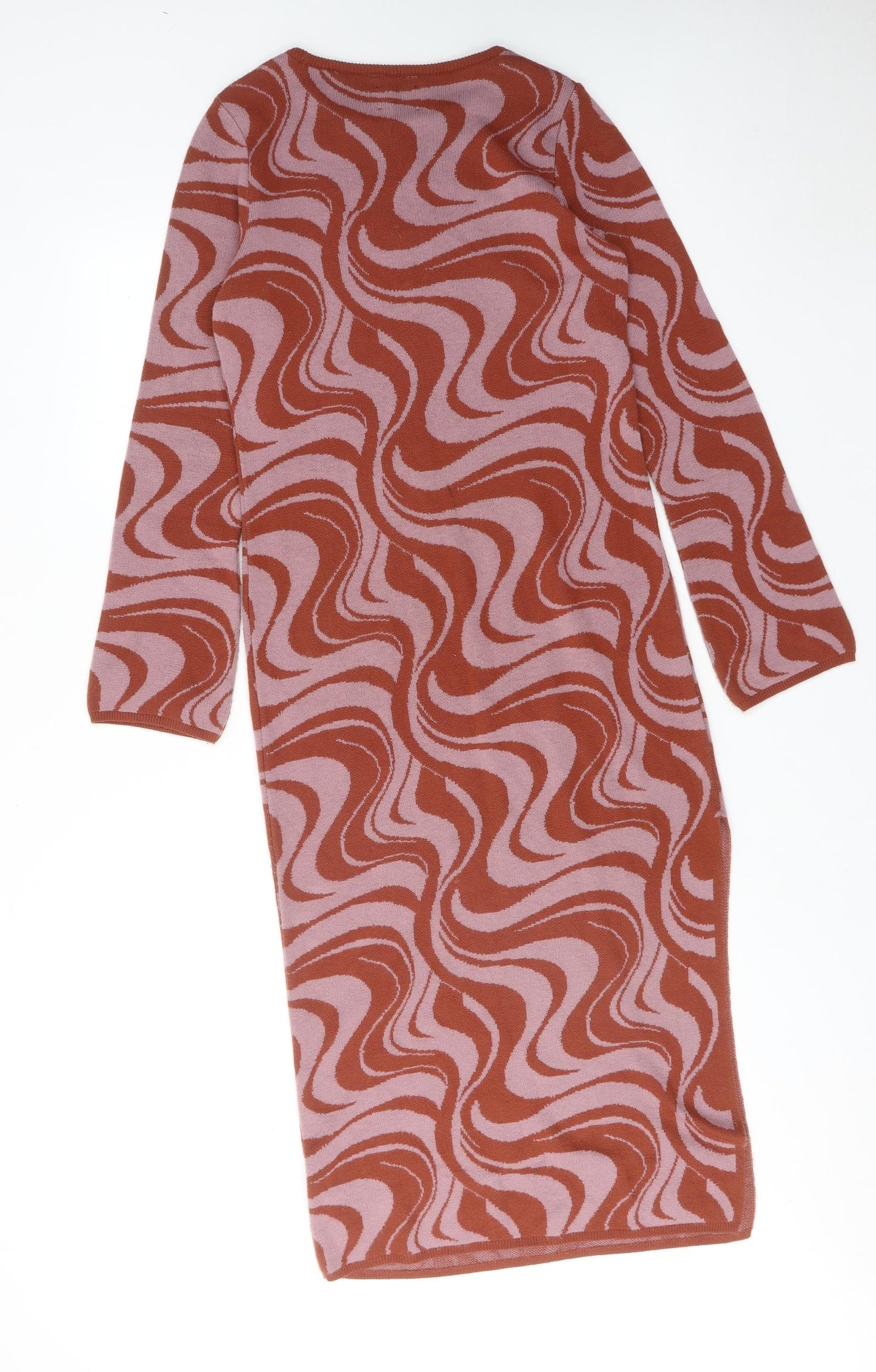 ASOS Womens Brown Geometric Acrylic Bodycon Size 12 Round Neck Pullover