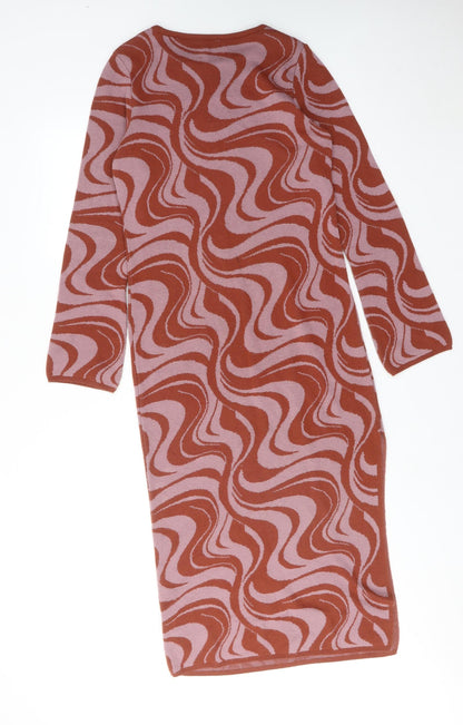ASOS Womens Brown Geometric Acrylic Bodycon Size 12 Round Neck Pullover