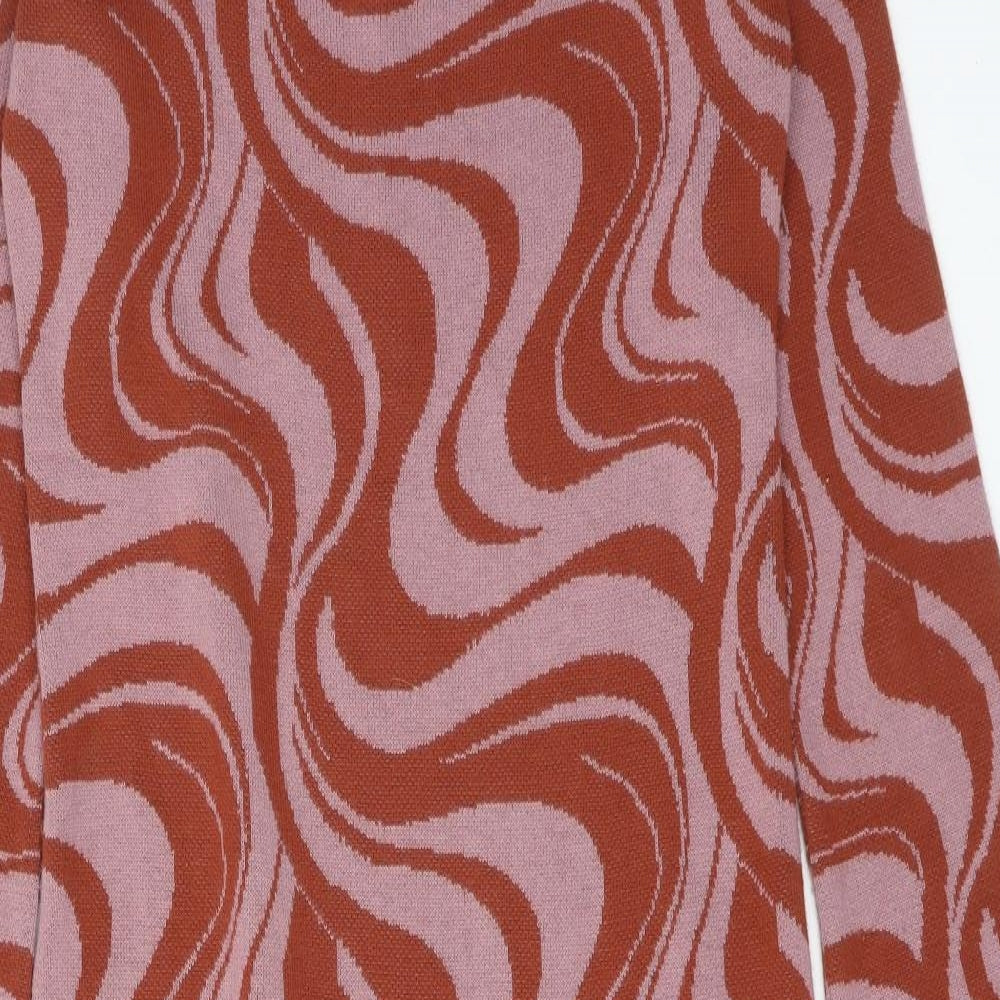 ASOS Womens Brown Geometric Acrylic Bodycon Size 12 Round Neck Pullover