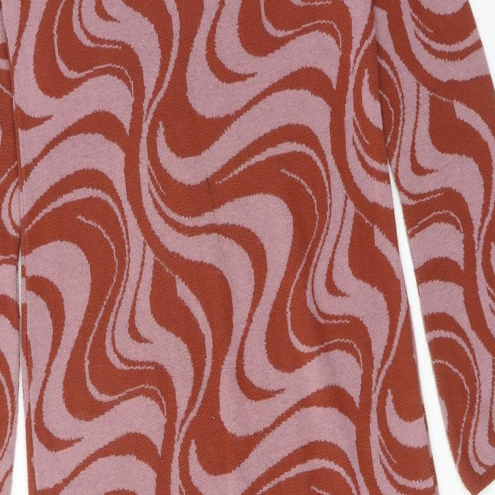 ASOS Womens Brown Geometric Acrylic Bodycon Size 12 Round Neck Pullover