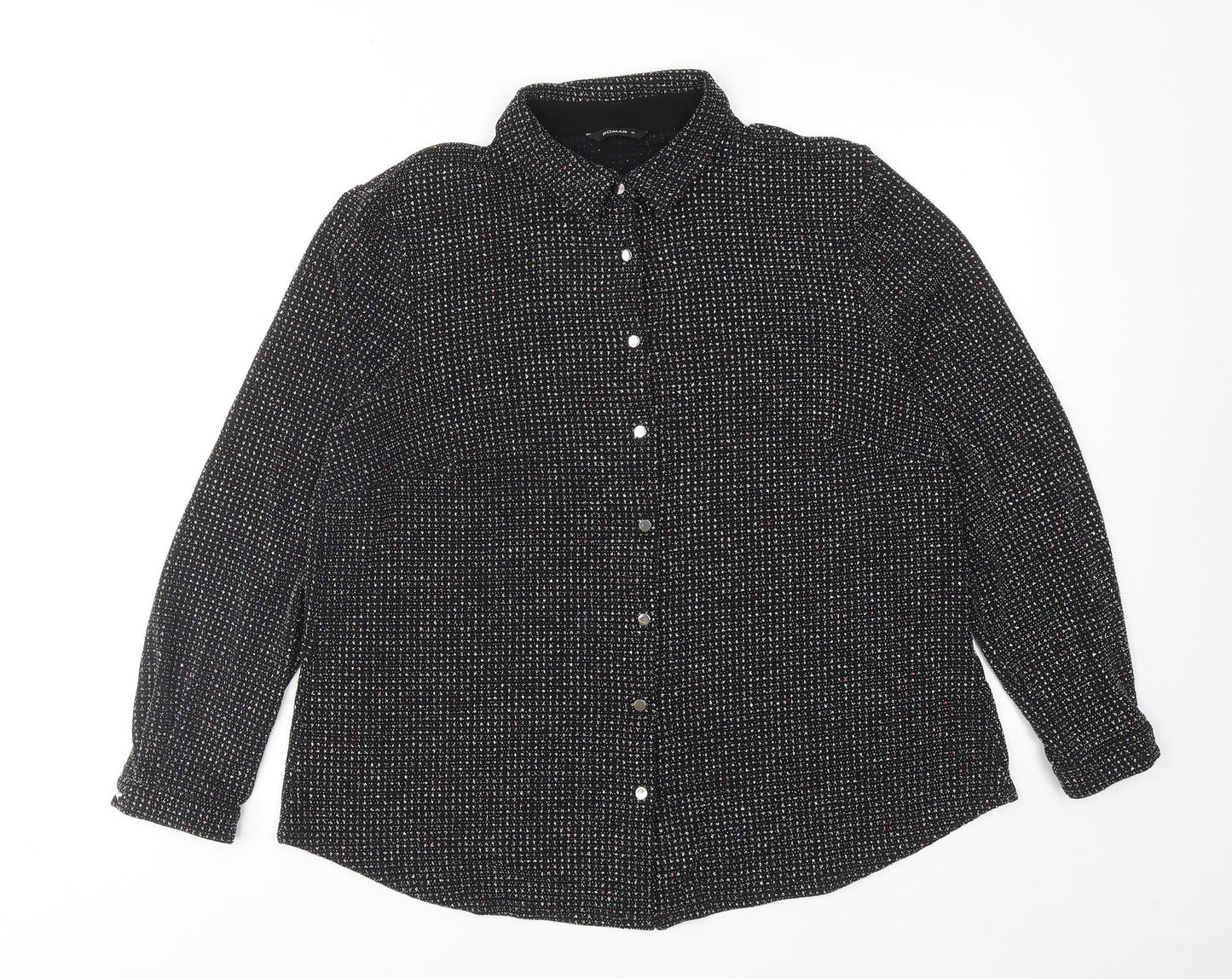 Womens UK Size 16 Roman Black Basic Button-Up