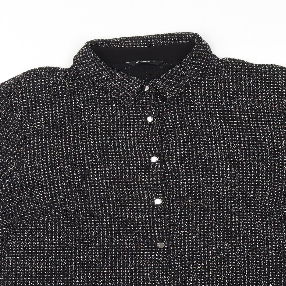 Womens UK Size 16 Roman Black Basic Button-Up