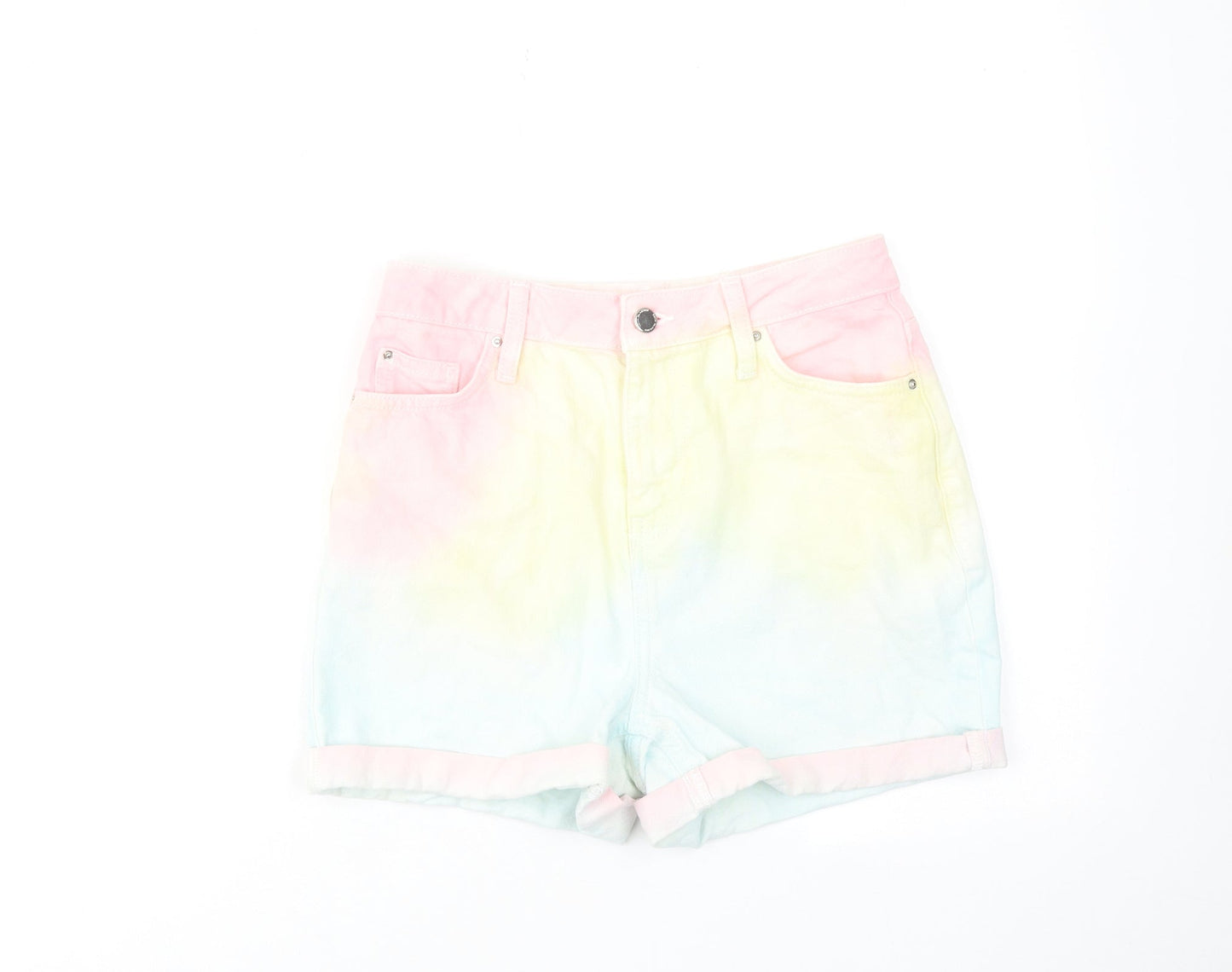 Denim & Co. Womens Multicoloured Geometric Cotton Mom Shorts Size 6 Regular Zip - Tie dye effect
