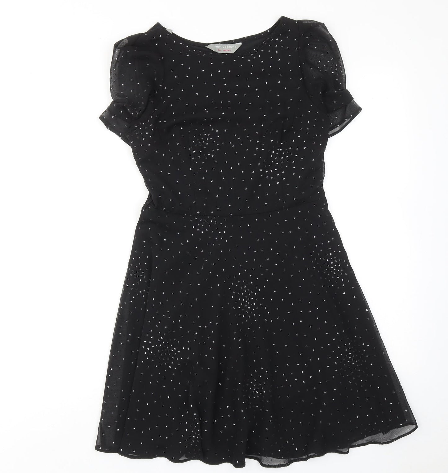 Dorothy Perkins Womens Black Polka Dot Polyester A-Line Size 8 Round Neck Zip
