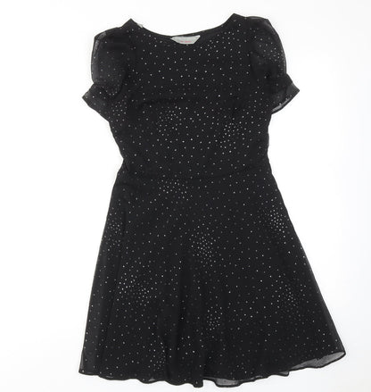 Dorothy Perkins Womens Black Polka Dot Polyester A-Line Size 8 Round Neck Zip