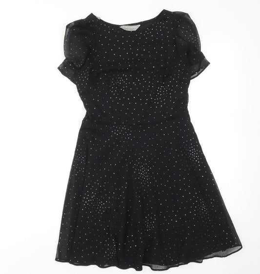 Dorothy Perkins Womens Black Polka Dot Polyester A-Line Size 8 Round Neck Zip