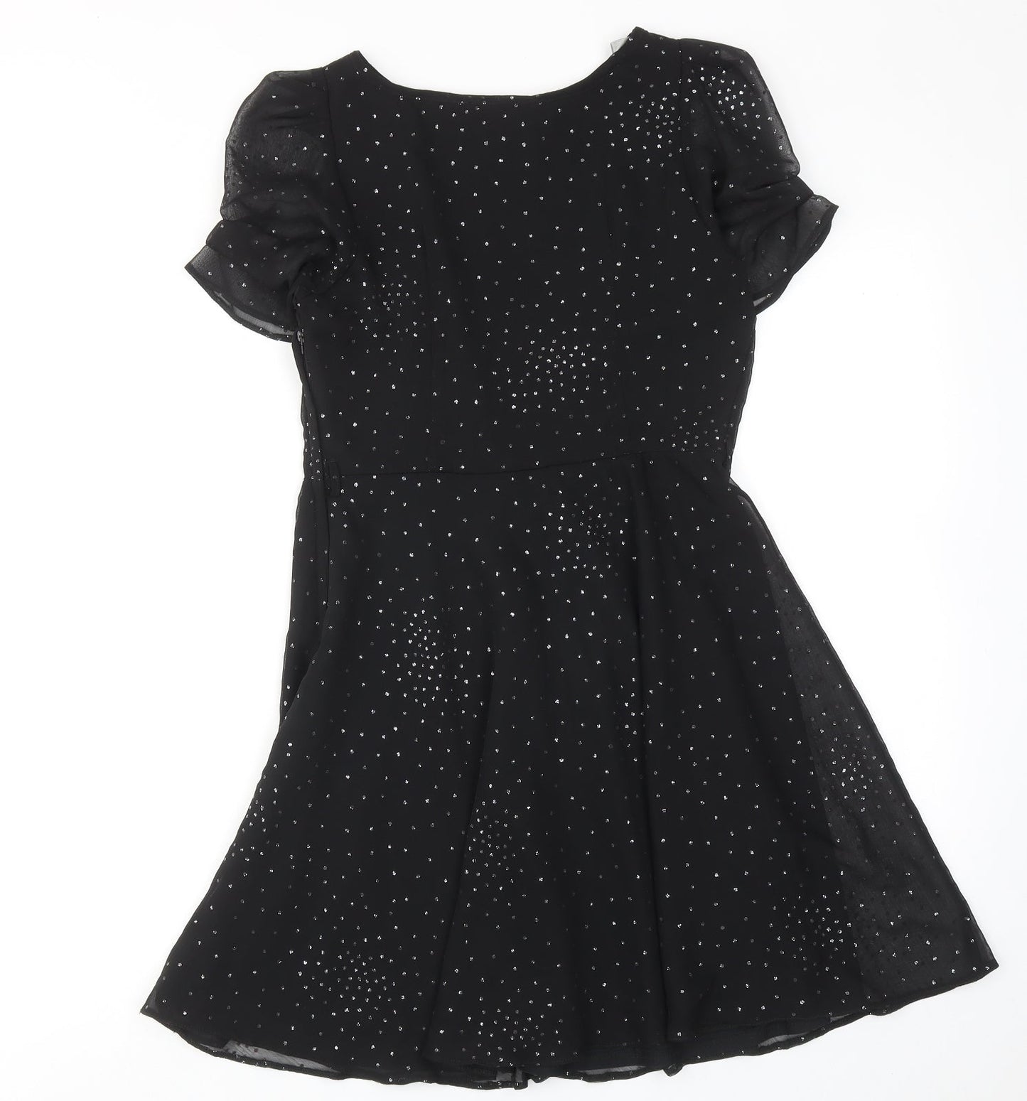 Dorothy Perkins Womens Black Polka Dot Polyester A-Line Size 8 Round Neck Zip