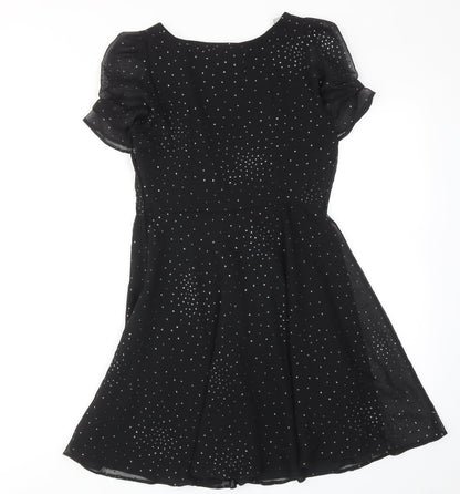 Dorothy Perkins Womens Black Polka Dot Polyester A-Line Size 8 Round Neck Zip