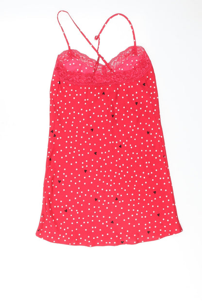 Marks and Spencer Womens Red Polka Dot Polyester Cami Dress Size 6 - Lace Trim