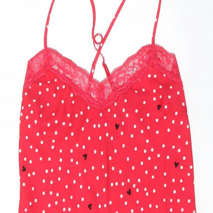 Marks and Spencer Womens Red Polka Dot Polyester Cami Dress Size 6 - Lace Trim