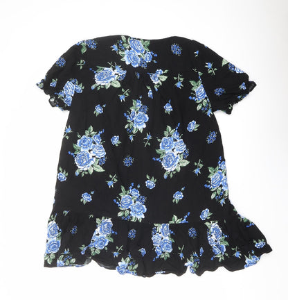 Monki Womens Black Floral Viscose Basic Blouse Size S V-Neck