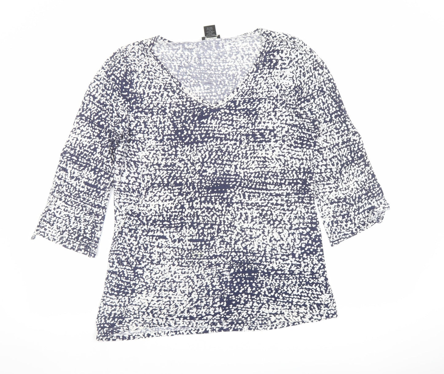 Ann Taylor Womens Blue Geometric Cotton Basic Blouse Size M V-Neck