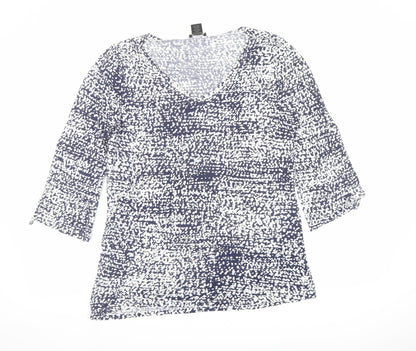 Ann Taylor Womens Blue Geometric Cotton Basic Blouse Size M V-Neck