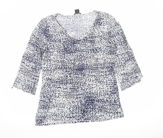 Ann Taylor Womens Blue Geometric Cotton Basic Blouse Size M V-Neck