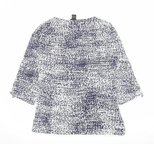 Ann Taylor Womens Blue Geometric Cotton Basic Blouse Size M V-Neck