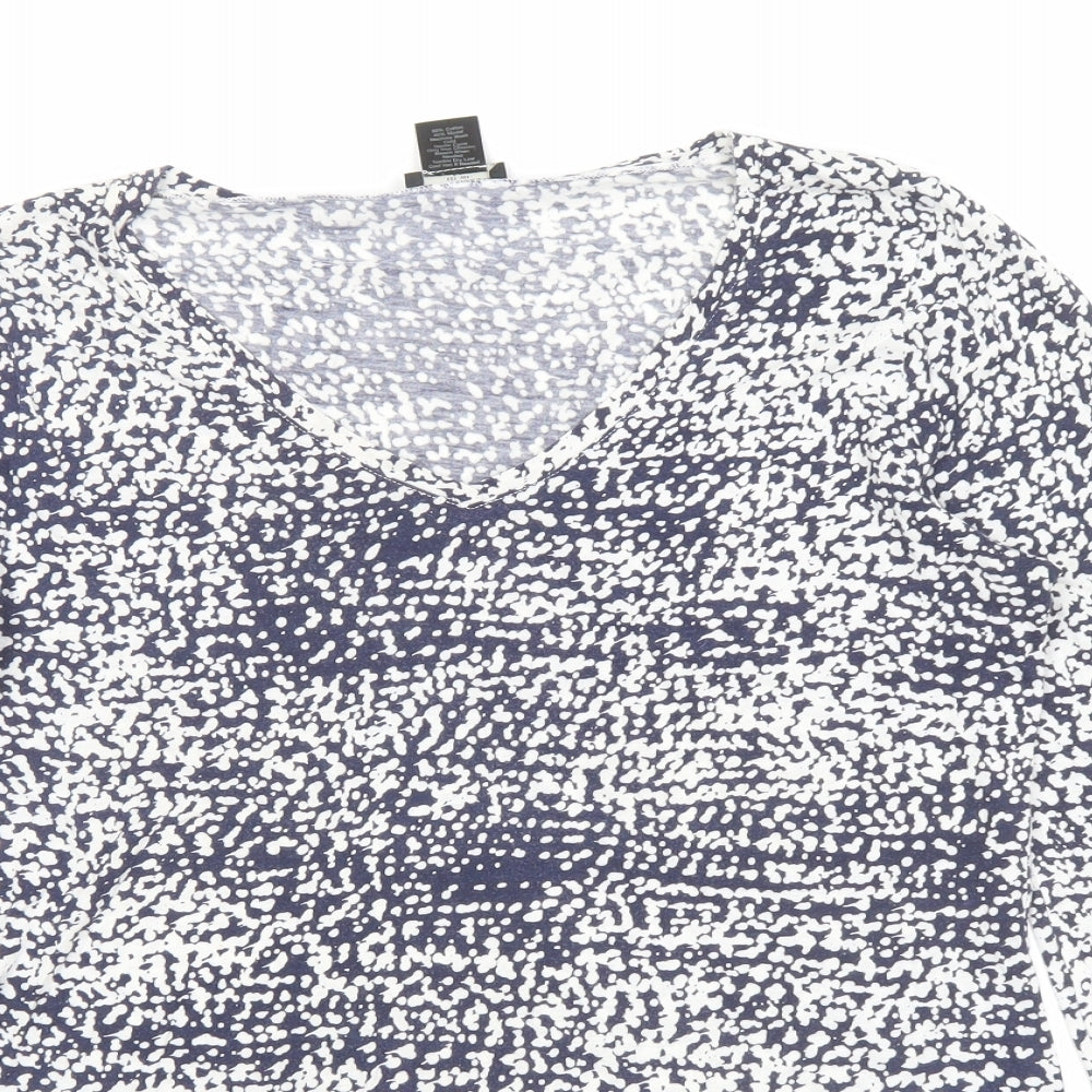 Ann Taylor Womens Blue Geometric Cotton Basic Blouse Size M V-Neck