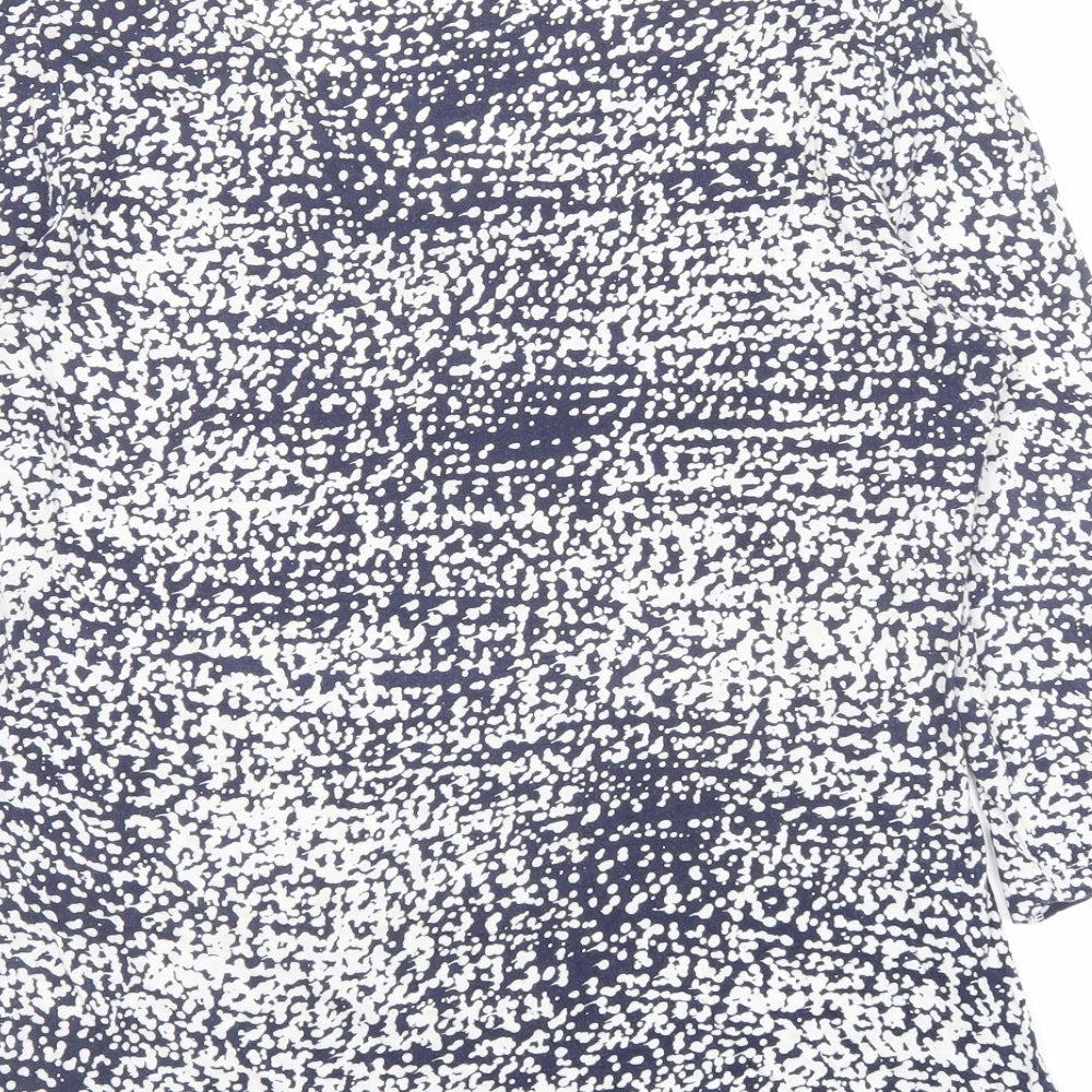 Ann Taylor Womens Blue Geometric Cotton Basic Blouse Size M V-Neck