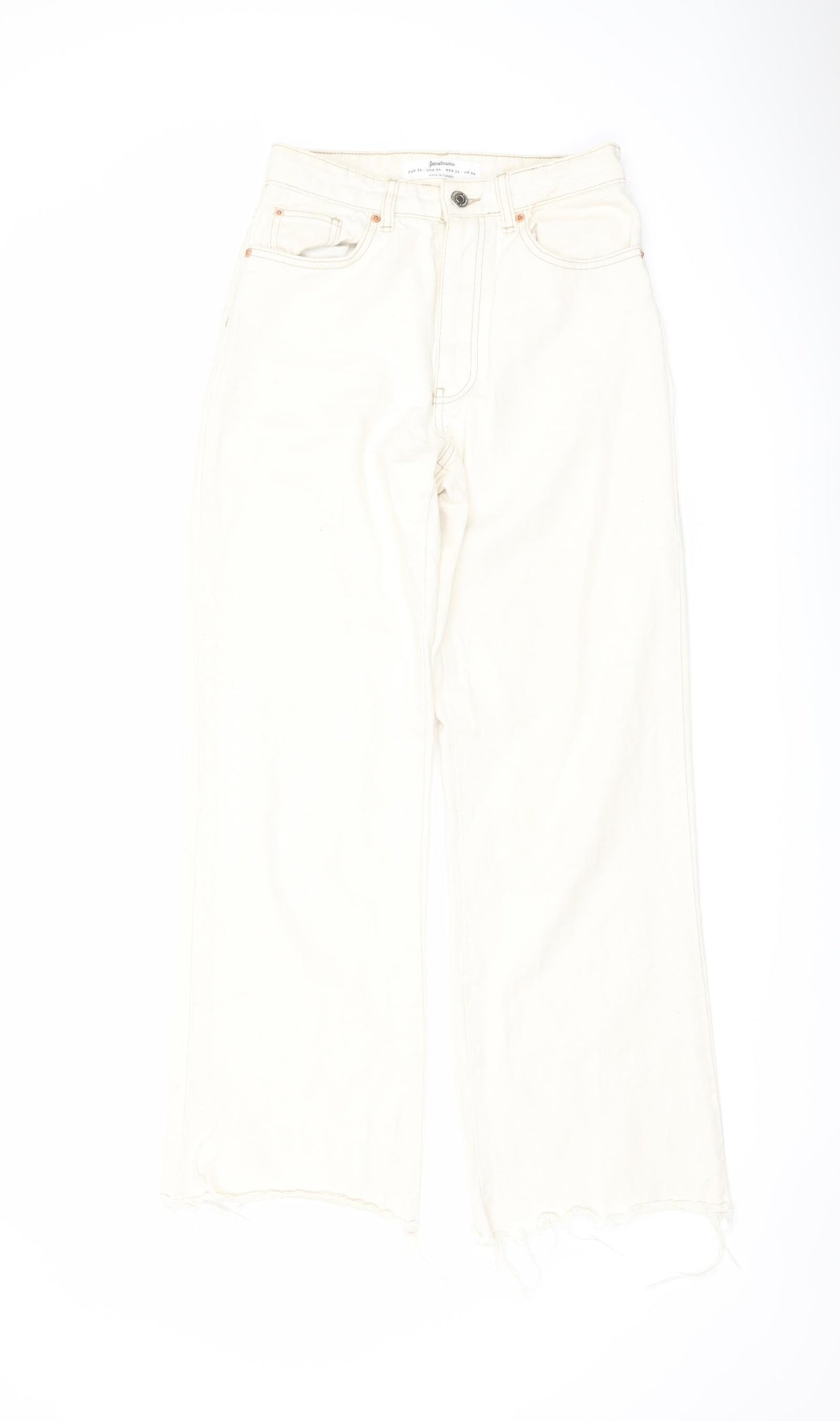 Womens UK Size 8 Stradivarius Regular Fit Straight Ivory Jeans