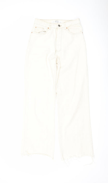 Womens UK Size 8 Stradivarius Regular Fit Straight Ivory Jeans