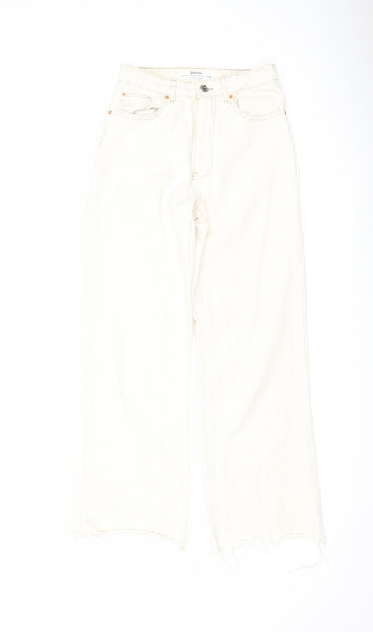 Womens UK Size 8 Stradivarius Regular Fit Straight Ivory Jeans