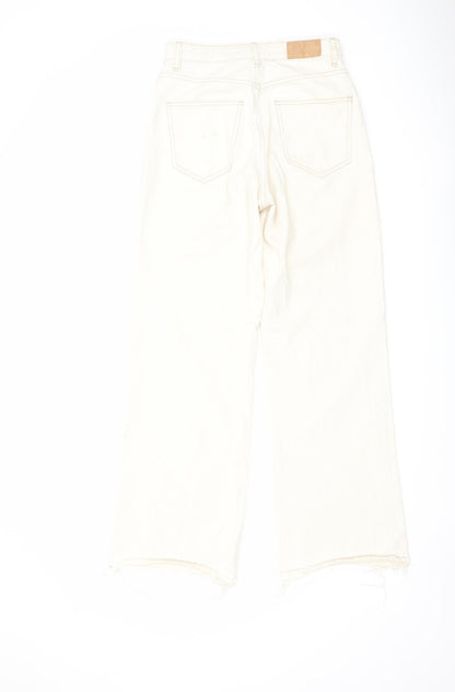 Womens UK Size 8 Stradivarius Regular Fit Straight Ivory Jeans
