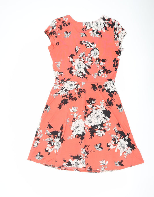 Billie & Blossom Womens Orange Floral Polyester A-Line Size 12 Round Neck Pullover