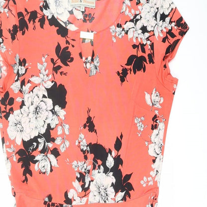 Billie & Blossom Womens Orange Floral Polyester A-Line Size 12 Round Neck Pullover