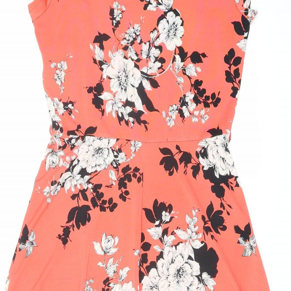 Billie & Blossom Womens Orange Floral Polyester A-Line Size 12 Round Neck Pullover