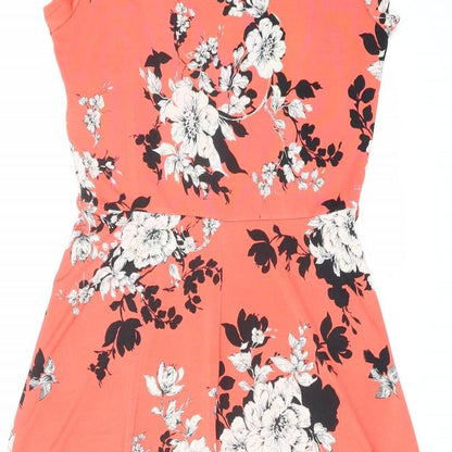 Billie & Blossom Womens Orange Floral Polyester A-Line Size 12 Round Neck Pullover