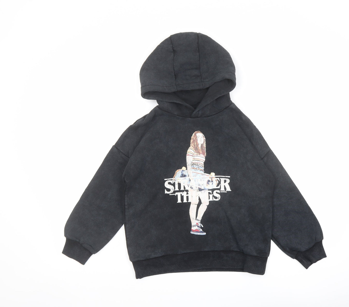 Marks and Spencer Boys Black Cotton Pullover Hoodie Size 7-8 Years Pullover - Stranger Things