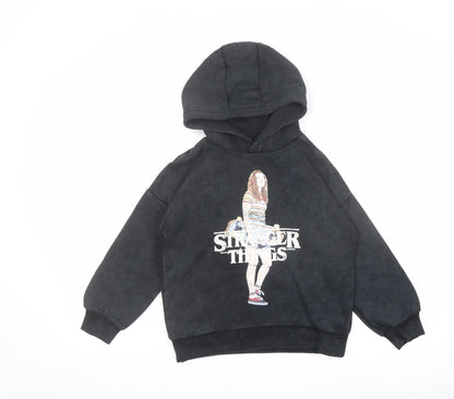 Marks and Spencer Boys Black Cotton Pullover Hoodie Size 7-8 Years Pullover - Stranger Things