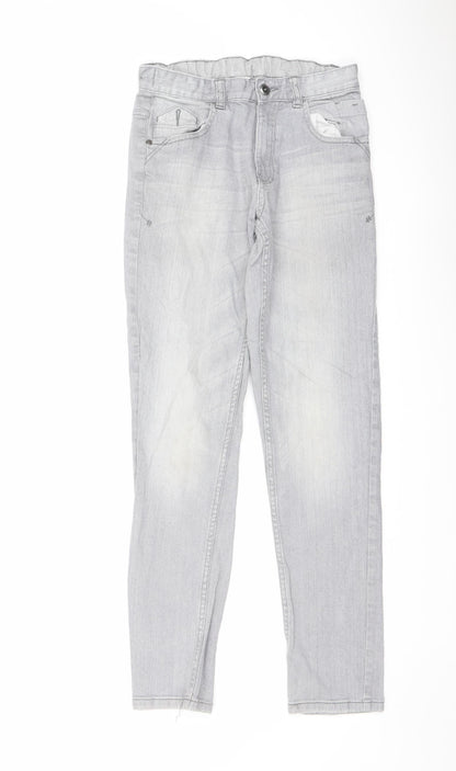 George Girls Grey Cotton Skinny Jeans Size 11-12 Years Regular Button