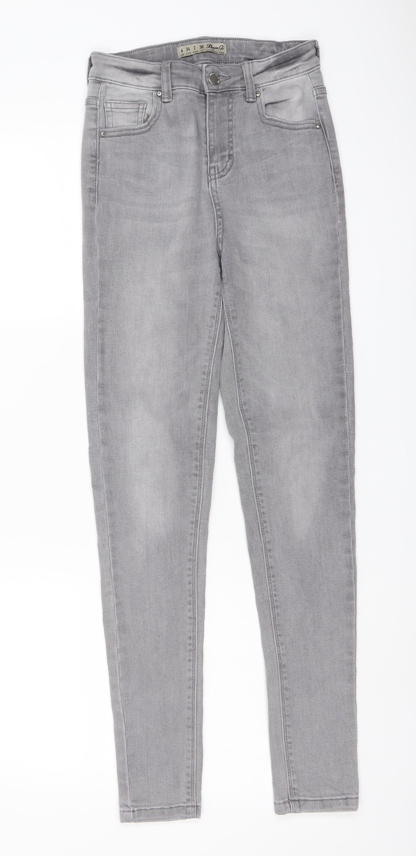 Denim & Co. Womens Grey Cotton Skinny Jeans Size 6 L27 in Regular Button