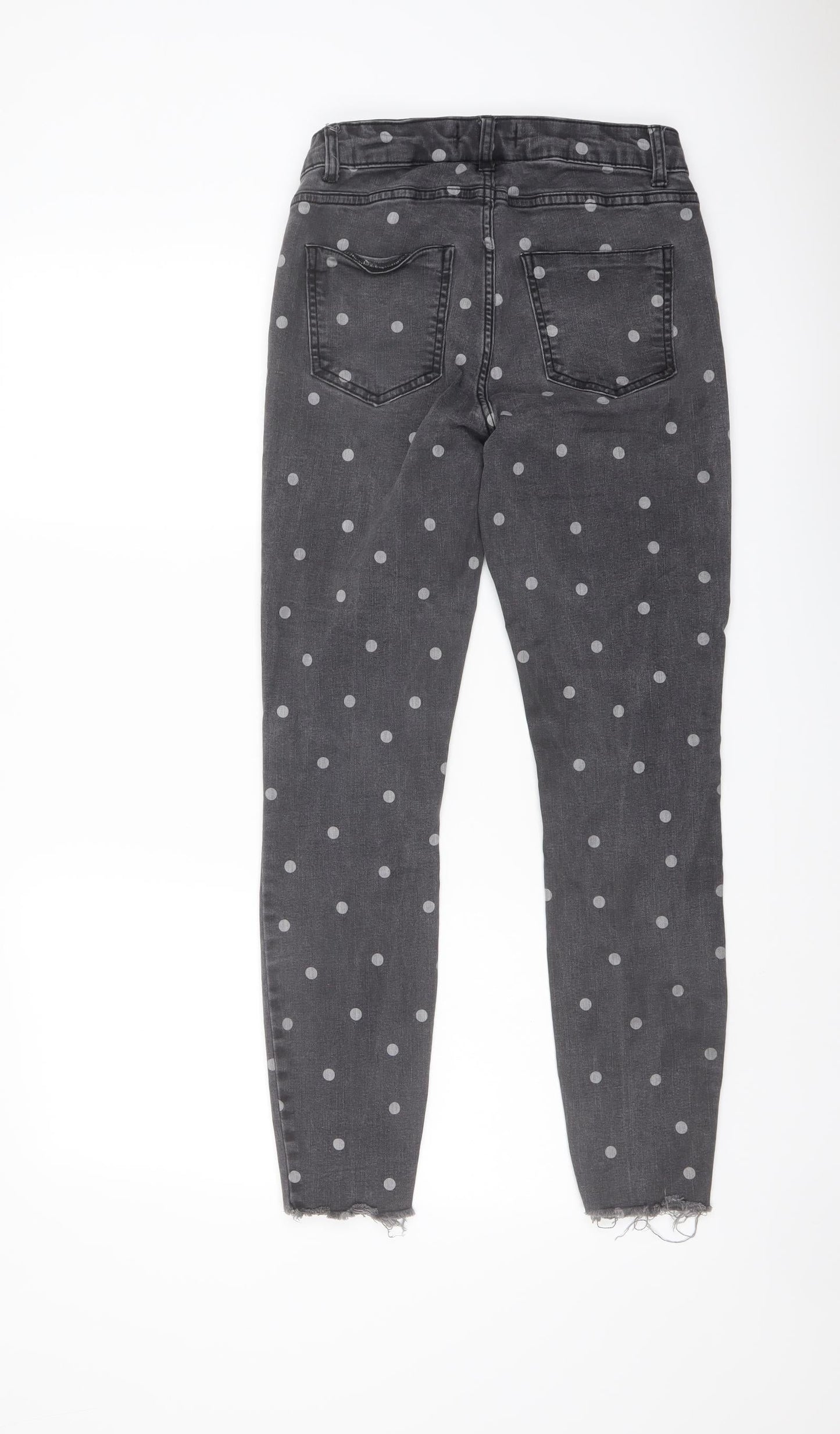 Denim & Co. Womens Grey Polka Dot Cotton Skinny Jeans Size 8 L27 in Regular Button - Frayed Hem