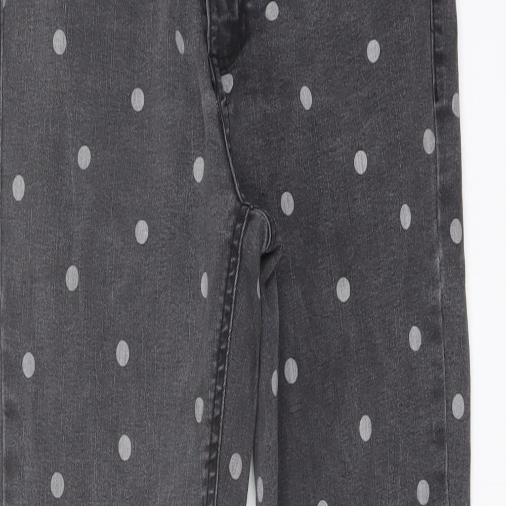 Denim & Co. Womens Grey Polka Dot Cotton Skinny Jeans Size 8 L27 in Regular Button - Frayed Hem