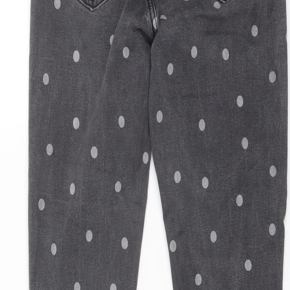 Denim & Co. Womens Grey Polka Dot Cotton Skinny Jeans Size 8 L27 in Regular Button - Frayed Hem